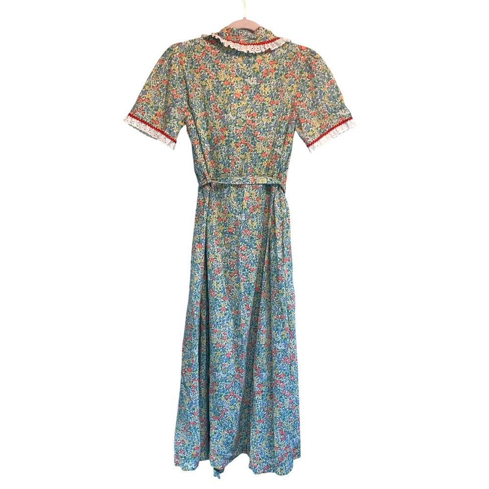 VTG Smart Time Floral Wrap Robe Petite Multicolor Eyelet Lace Rick Rack Retro - Picture 2 of 10
